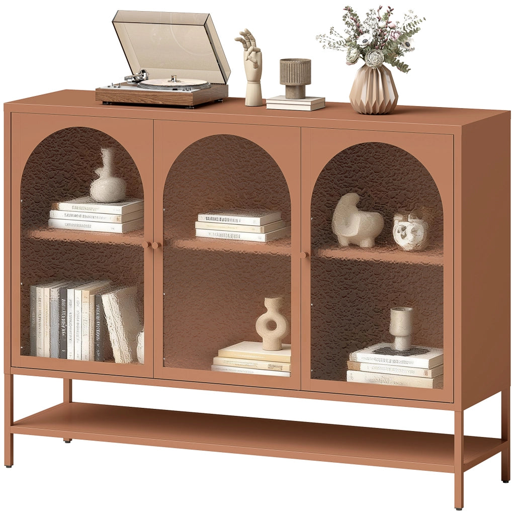 Credenza con ante vetrate ¨C zephmum ¨C 140x40x105 cm, colore ruggine