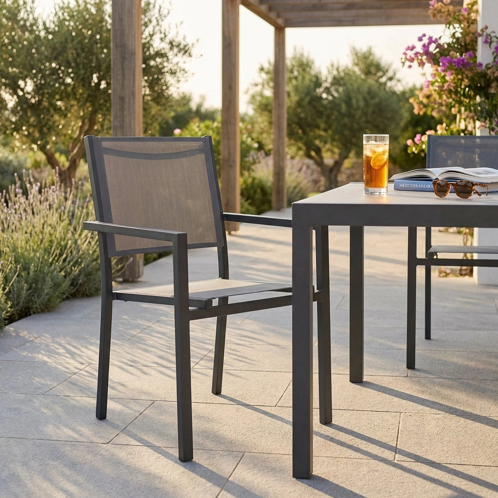 Poltrona da Giardino Impilabile in Alluminio Textilene cm 55x58x85 - WOODY