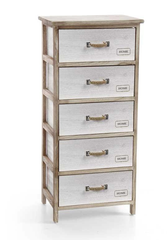 HOME CASSETTIERA IN LEGNO DECORATA A 5 CASSETTI 40 X 29 XH90 CM BICOLOR