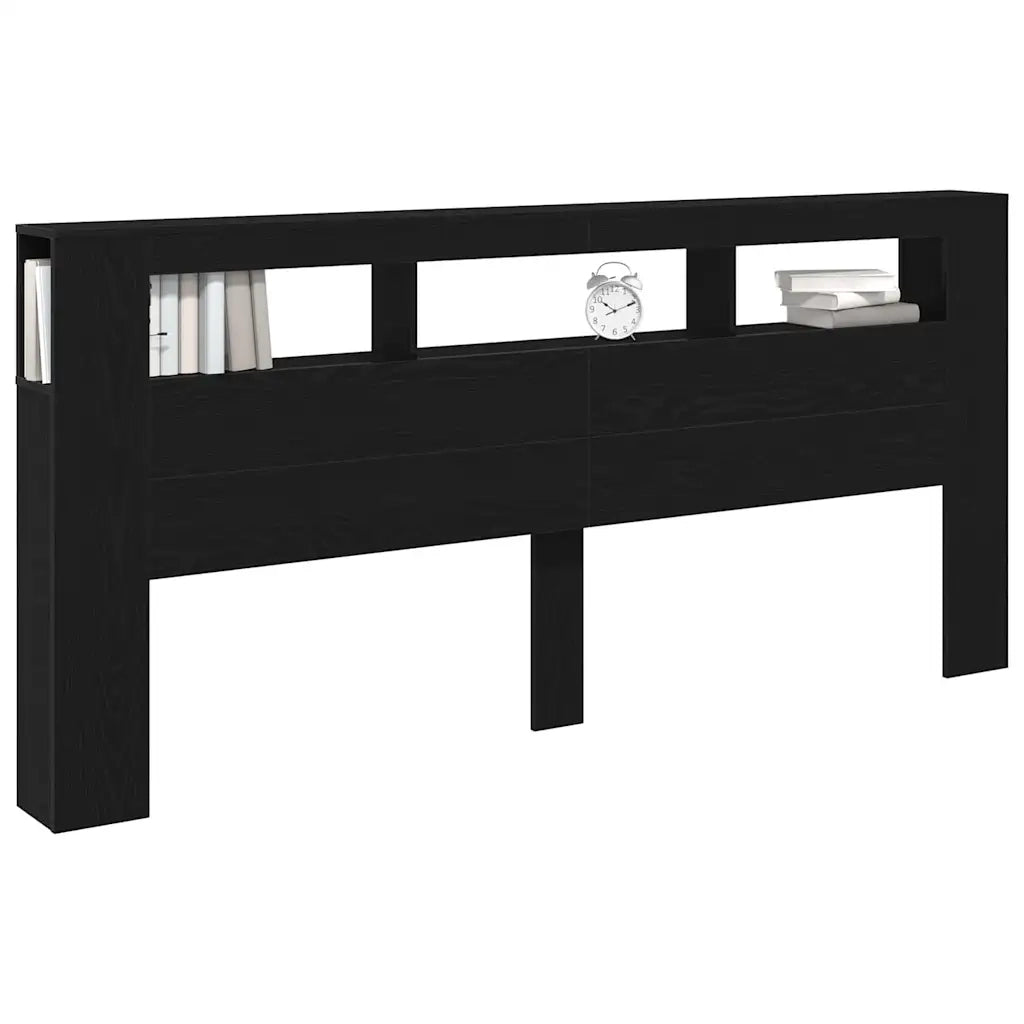 Testiera LED con lo scaffale Rovere Nero 220 x 18,5 x 103,5 cm 863117
