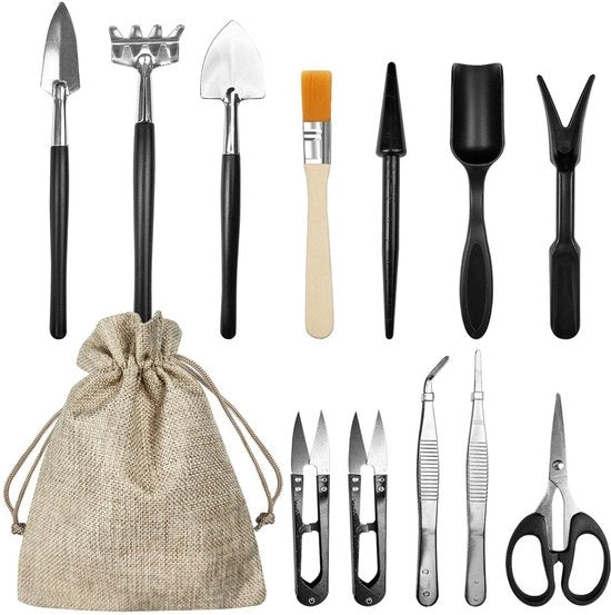 Kit di cura del bonsai - Adatto per interni ed esterni - 13 pezzi - Nero - Accessori per giardino