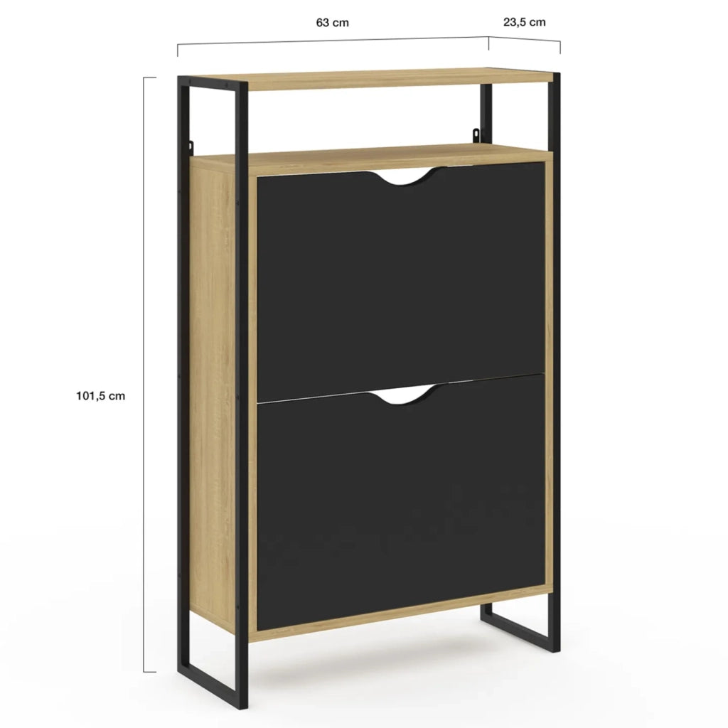 IDMarket - BOSTON Mueble zapatero de 2 puertas con estante superior de diseño industrial