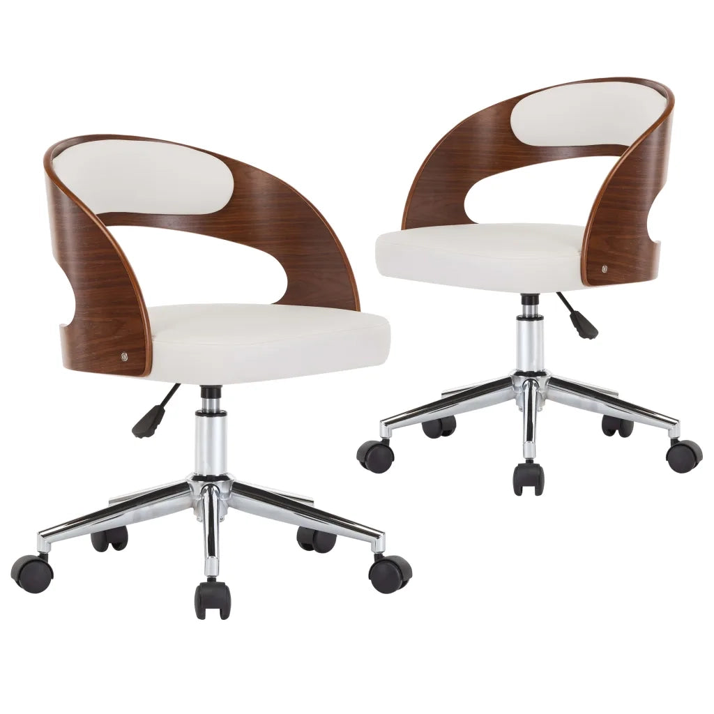 Sedie da Pranzo Girevoli 2 pz Bianche Legno Curvo e Similpelle cod mxl 24969