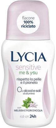 LYCIA SENSITIVE ME&YOU DEODORANTE ROLL ON NO ALCOOL NO SALI DI ALLUMINIO 72 ORE MELISSA E FIORI D’ACQUA 50 ML