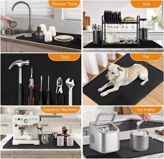 Mat per caffè, mat per cucina per macchina del caffè, con mat antiscivolo, 40x60cm mat per caffè in silicone, antiscivolo, resistente al calore, adatto per macchine per espresso, piatti e macchine per ghiaccio - grigio