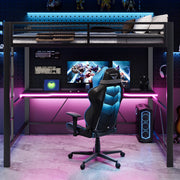 Letto a soppalco gaming 140x200 con LED, scrivania, nero