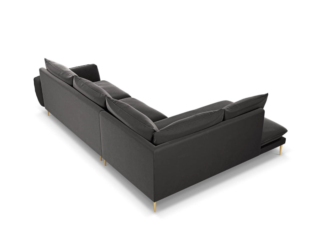 Cosmopolitan Design - Divano angolare sinistro "Vienna" 6 posti in velluto grigio scuro 