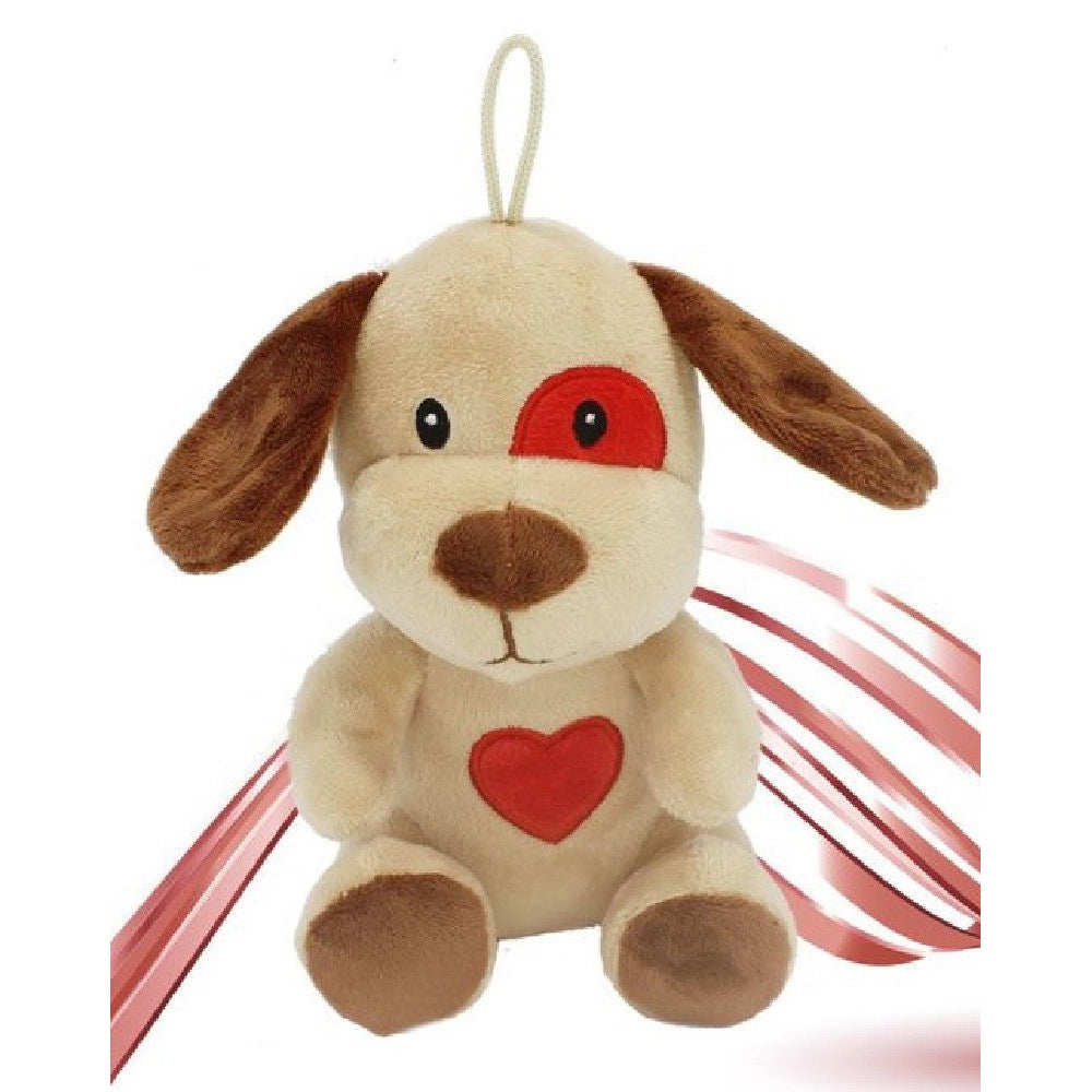 Trade Shop - Cane Cagnolino Peluche 16cm Cuore Stampato Laccio San Valentino Col. Ass. 95066 -
