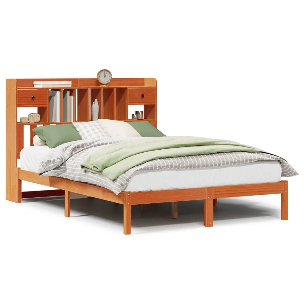 Letto Libreria senza Materasso Marrone Cera 160x200 cm in Pino