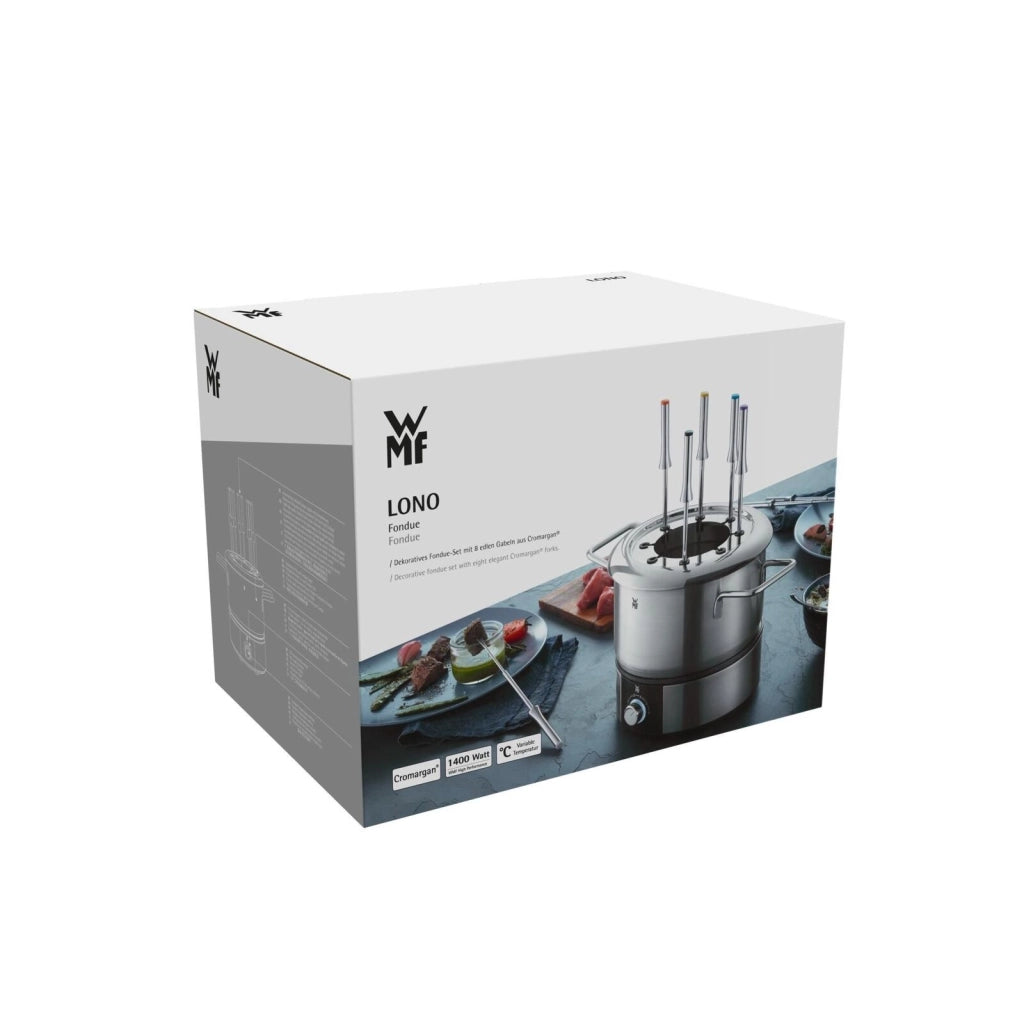 WMF 04.1513.0011 Lono Fonduta Elettrica 1400 W per 8 Persone con Regolazione Temperatura e Forchette Colorate colore Nero