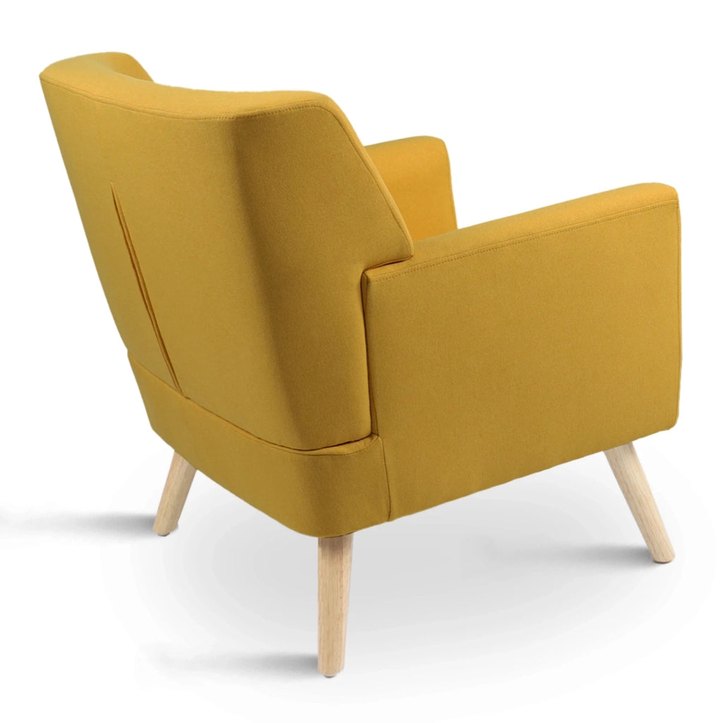 IDMarket - Sillón escandinavo LIV con reposapiés de tela amarilla