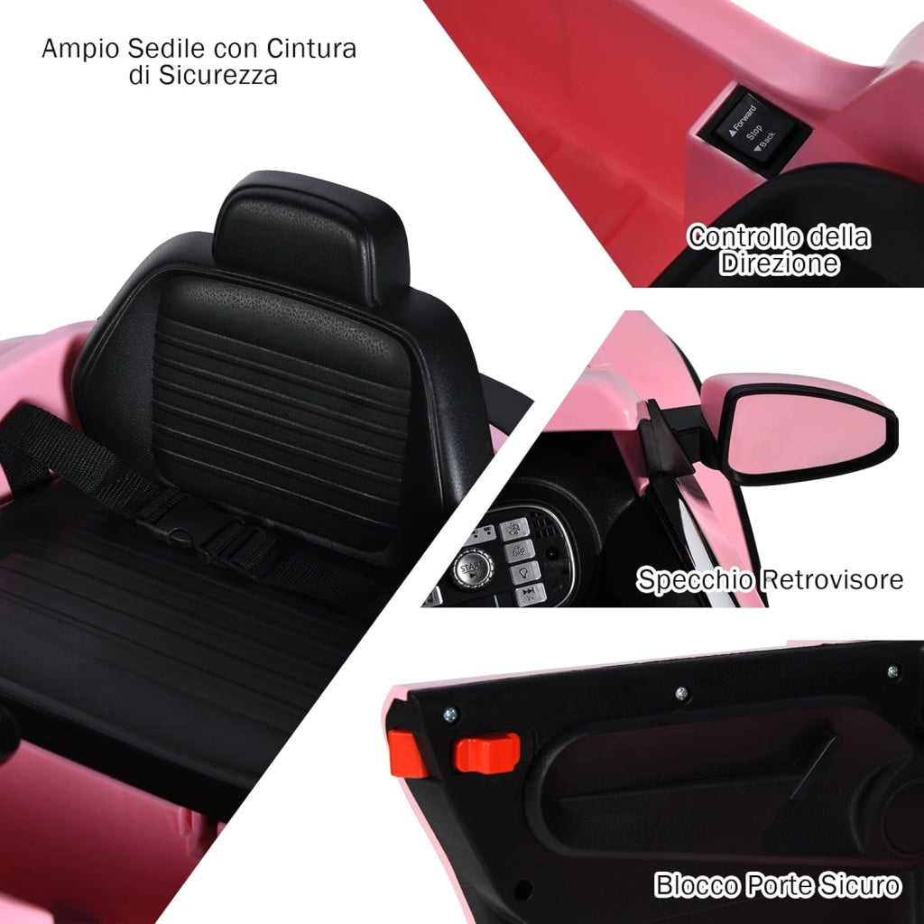 12V Volkswagen Macchina Elettrica per Bambini, Auto Elettrica con Telecomando Luci Musica Doppia Porta, 5km/h Carico 30kg, per Bambini 3-8 Anni (Rosa)