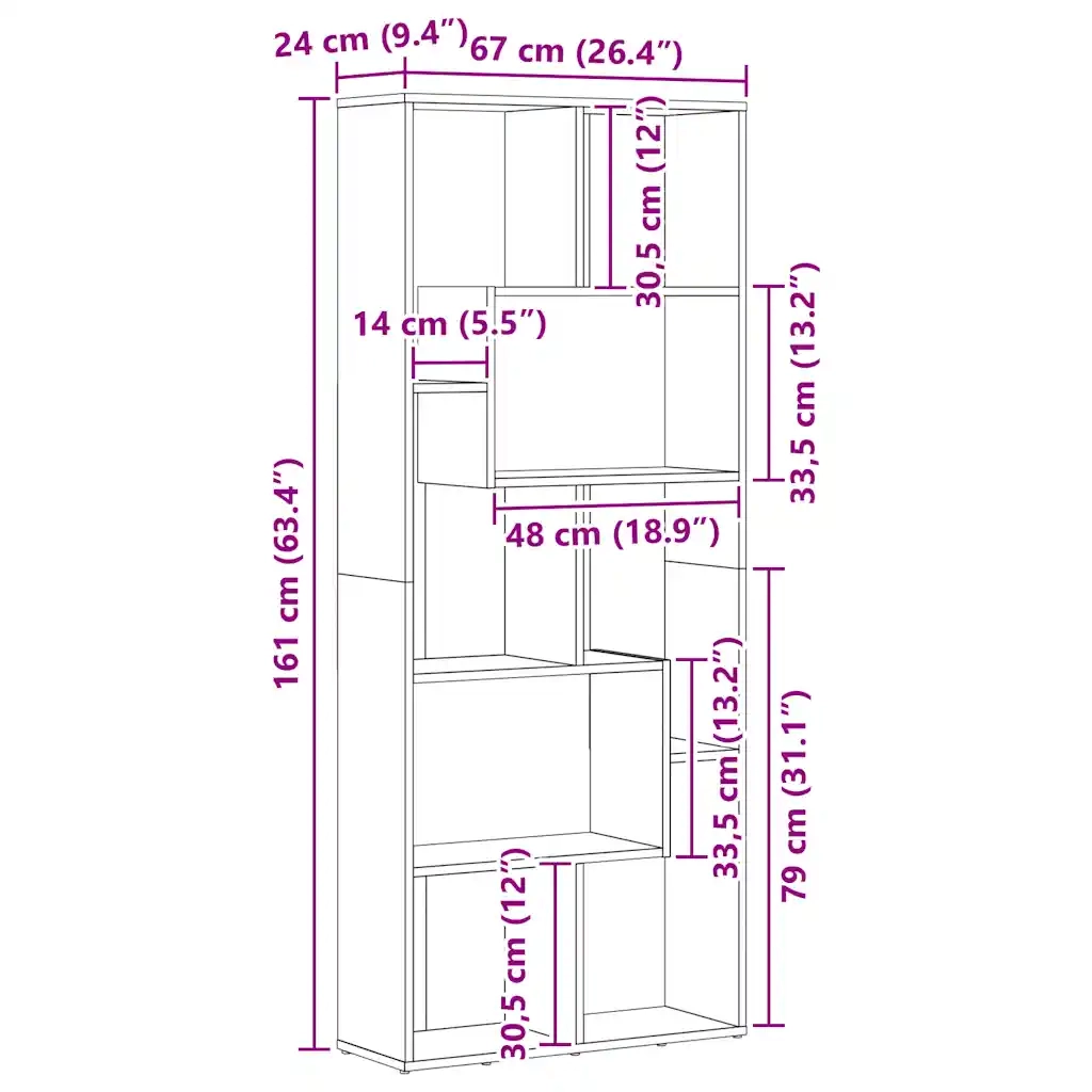 Libreria Bianca 67x24x161 cm in Legno Multistrato
