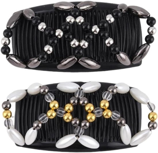 Accessori per capelli multifunzionali, elastici per capelli, clip per capelli, doppie clip, nero/bianco - Utili e facili da usare per la progettazione dei capelli - 2 pezzi
