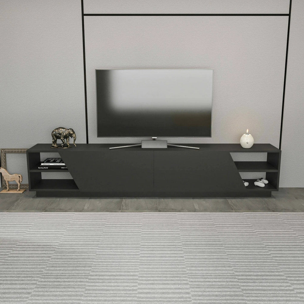 Mobile porta TV Apat, Credenza da soggiorno, Armadio basso per TV, Base parete attrezzata, 240x37h47 cm, Antracite