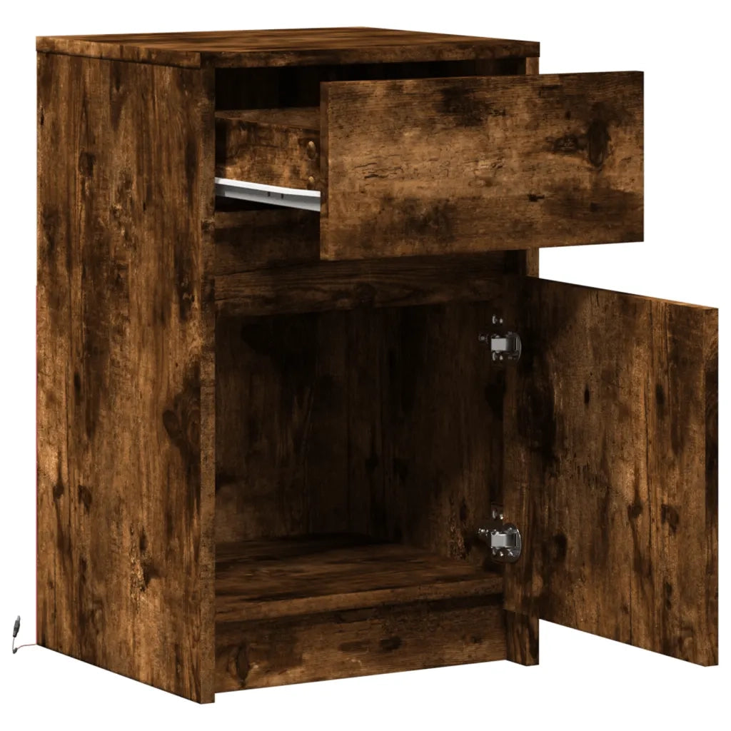 vidaXL Comodini con Luci LED 2pz Rovere Fumo in Legno Multistrato