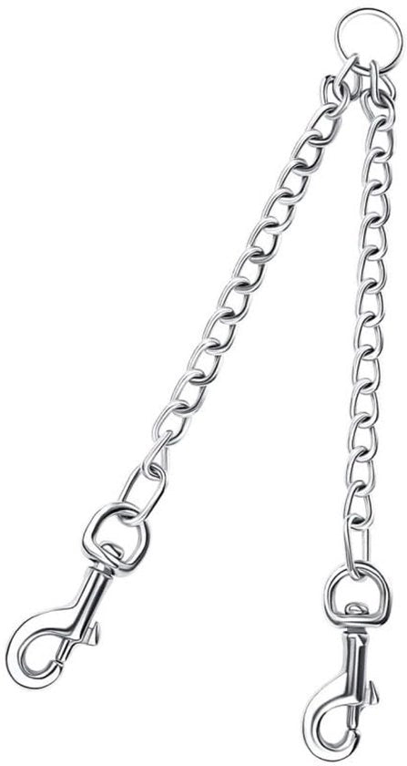Cinturino per cani a doppia connessione senza nodo - Lega verniciata - Per 2 cani - Alta resistenza al trascinamento - Duraturo e inox - Cinturino per cani
