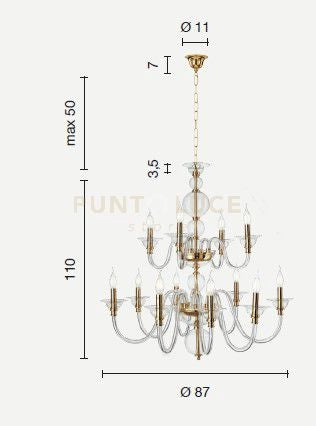 LAMPADARIO TEBE 12 LUCI TRASPARENTE E CROMO ATTACCO E14 D.87CM