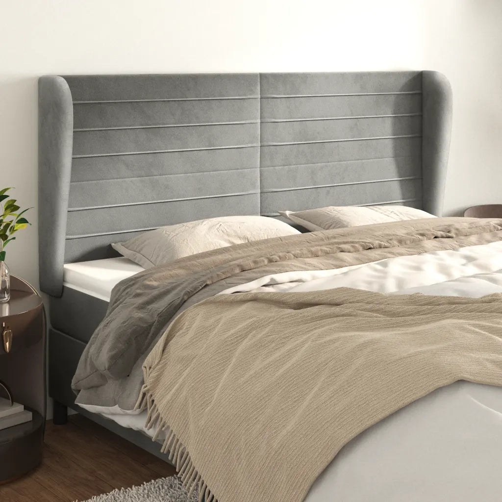 Testiera | Testata ad Orecchio Grigio Chiaro 183x23x118/128 cm in Velluto