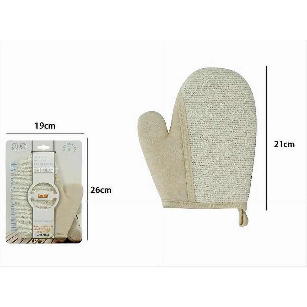 Trade Shop - Guanto Doccia Bagno Esfoliante Per La Cura Pulizia Pelle Corpo 21 Cm Beige 79663 -