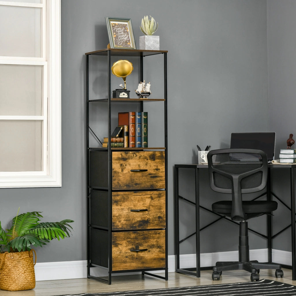 Cassettiera con 3 cassetti e ripiani stile industriale ¨C zephmum ¨C 44x40x155 cm