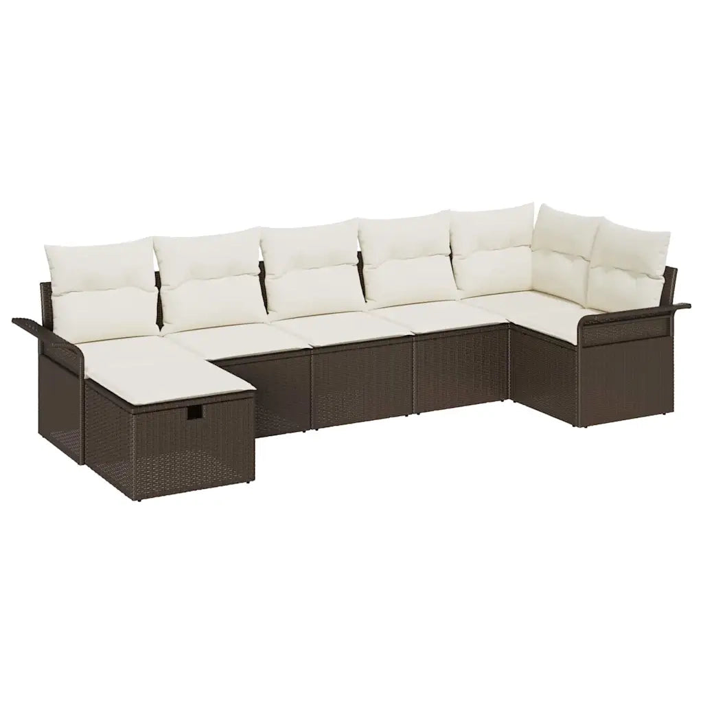 Set Divano da Giardino con cuscino 7 pcs Marrone Poly Rattan