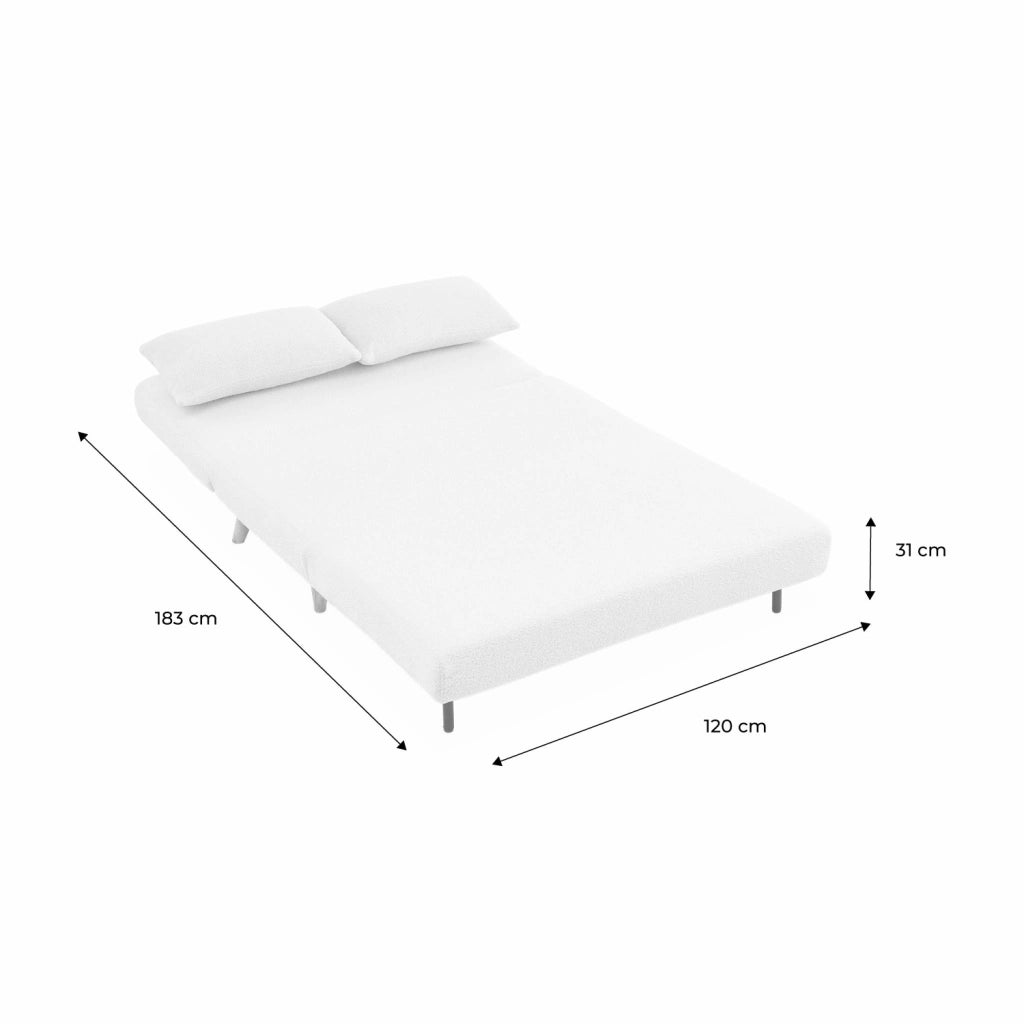 Divano letto in tessuto bouclé, 2 posti, crema