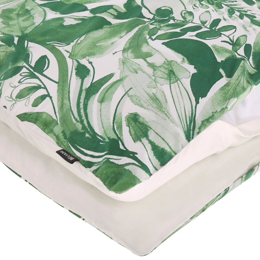 Set copripiumino e federa in misto cotone verde e bianco 155 x 220 cm con stampa a foglie moderna Boho camera da letto