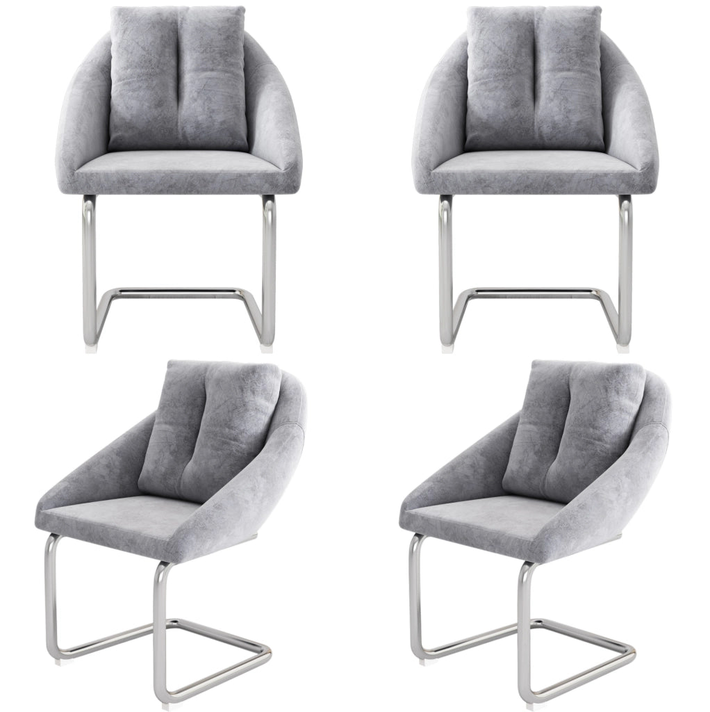 Set di 4 sedie imbottite in velluto grigio con struttura in metallo