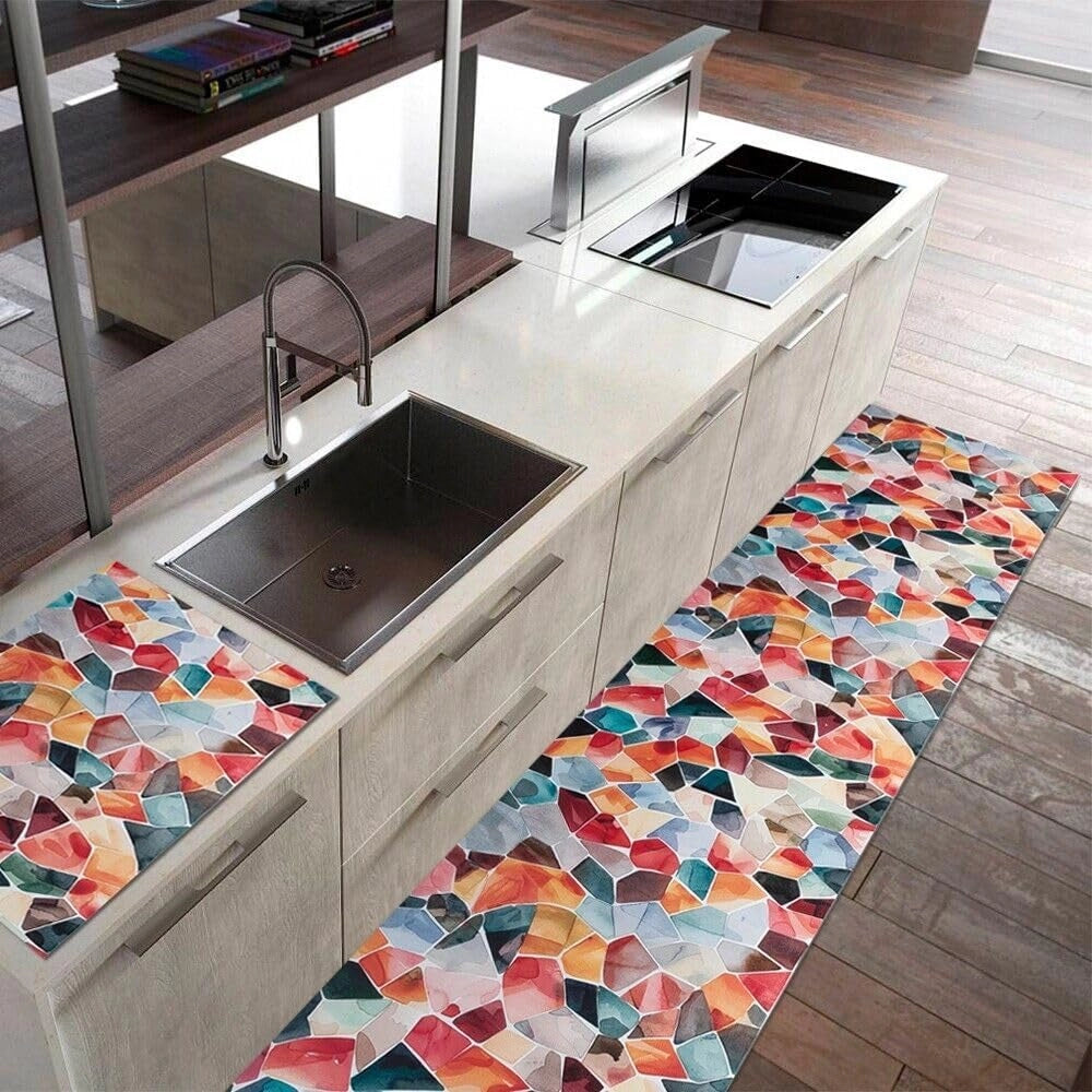 Tappeto Cucina Gomma Pvc 51x120 cm Antimacchia Passatoia Antiscivolo Antisfilo Lavabile Dis_B