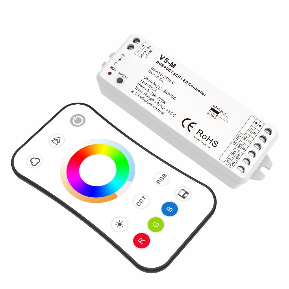 Centralina Controller con Telecomando RGB + CCT LED 12-24v V5-M+R17