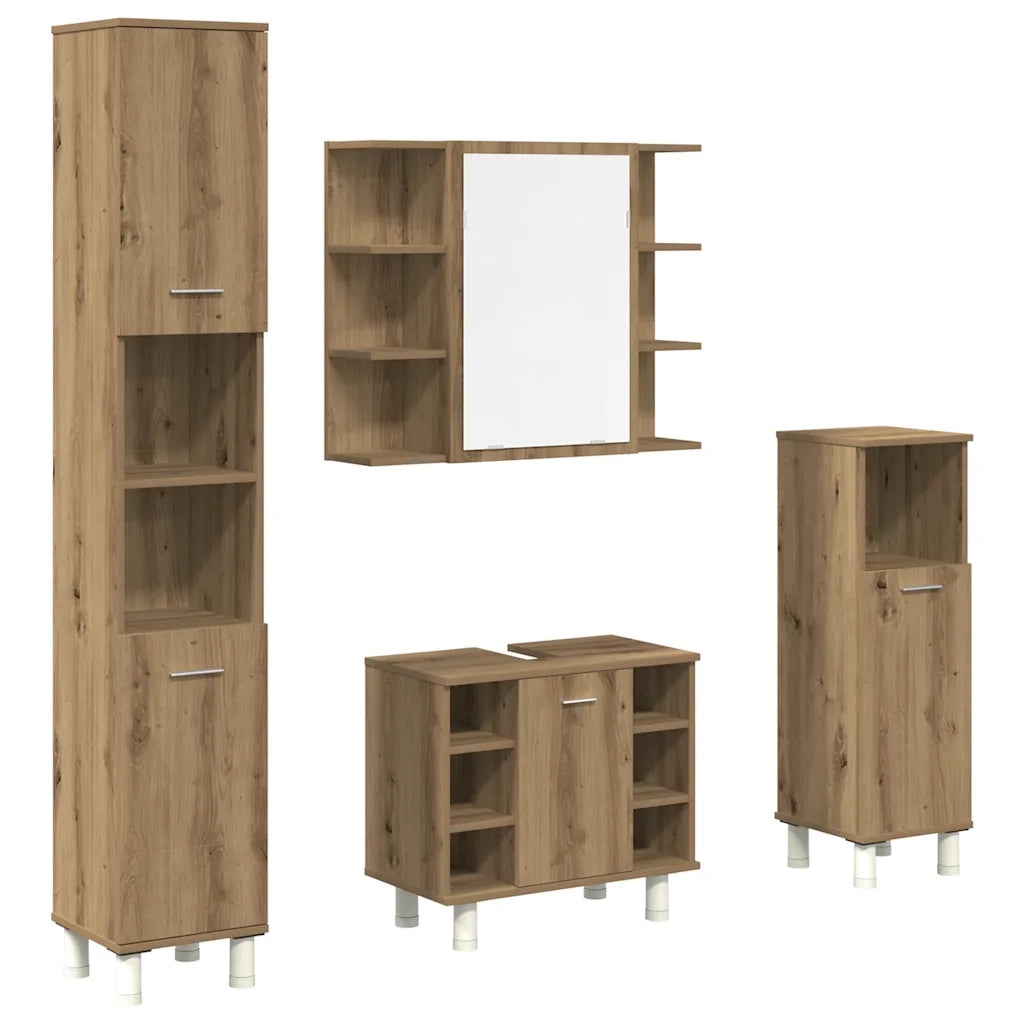 vidaXL Set Mobili da Bagno 4 pz Rovere Artigianale Legno Multistrato