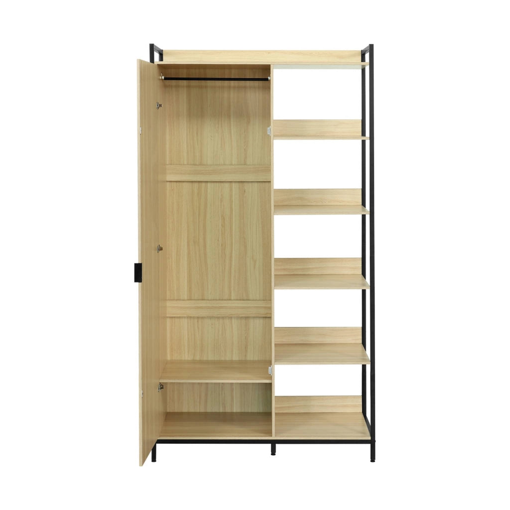 Modulo armadio con 1 armadio, 6 ripiani e 1 anta, nero
