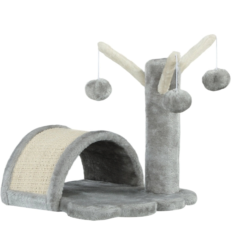 Tiragraffi compatto grigio chiaro con cuccia, pedana e palline