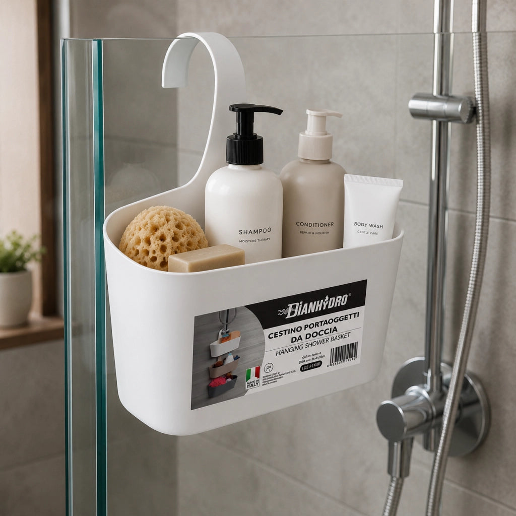 Cestino Portaoggetti Doccia DH Gancio Duroplast Bianco 26x9x26,5 cm