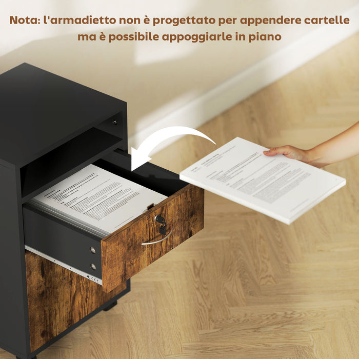 Mobiletto Ufficio con Cassetto e Ruote 40x35x60 cm in Legno Marrone