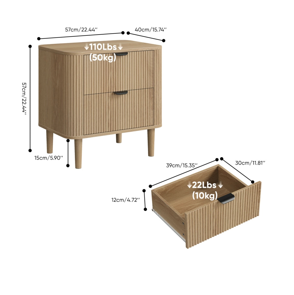 COMODINO 2 Cassetti in MDF Colore Rovere