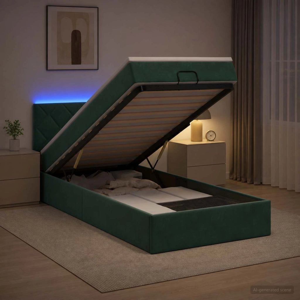 Letto Ottomano con Materasso e LED Verde Scuro 80 x 200 cm 3457176