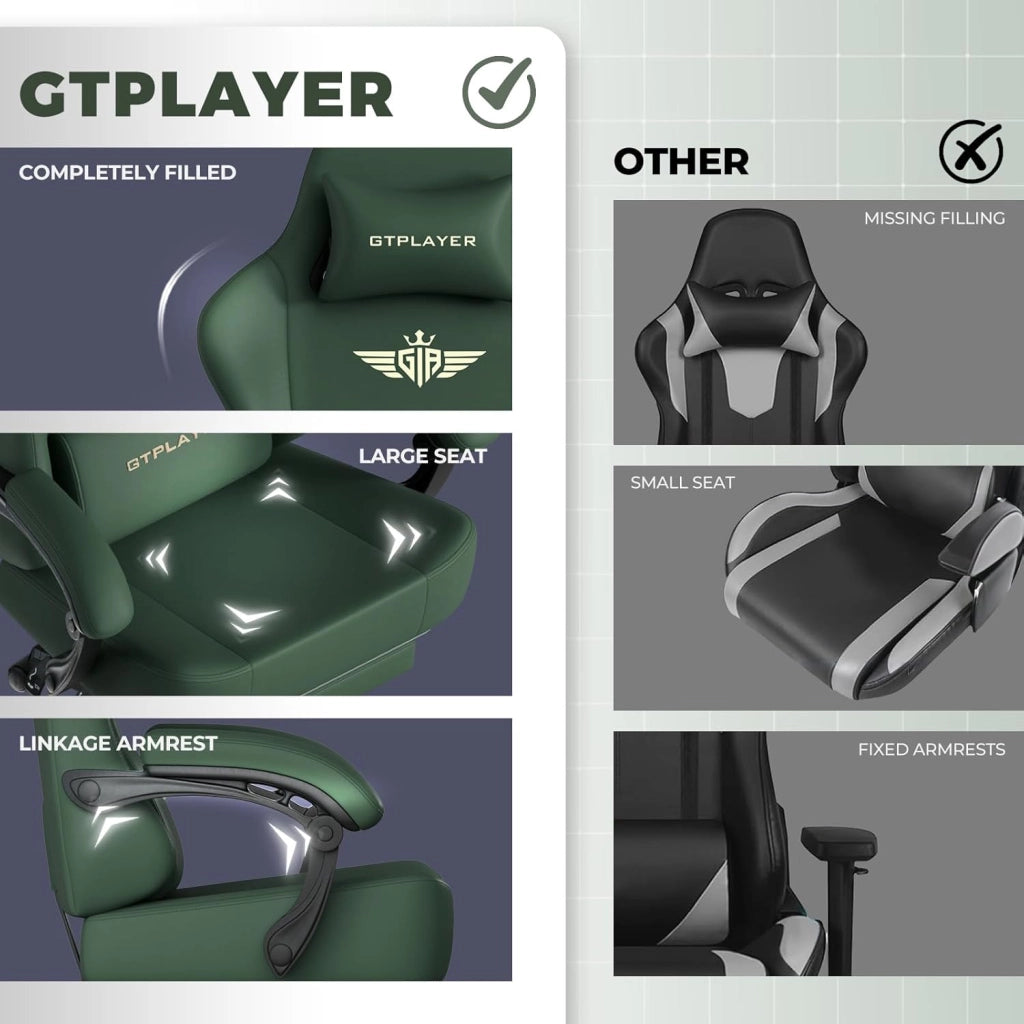 Sedia da gioco, traspirante, sedia da ufficio, ergonomica, in tessuto di alta qualità, ergonomica, schienale regolabile a 160°, poggiapiedi estraibile,carico 180 kg,verde