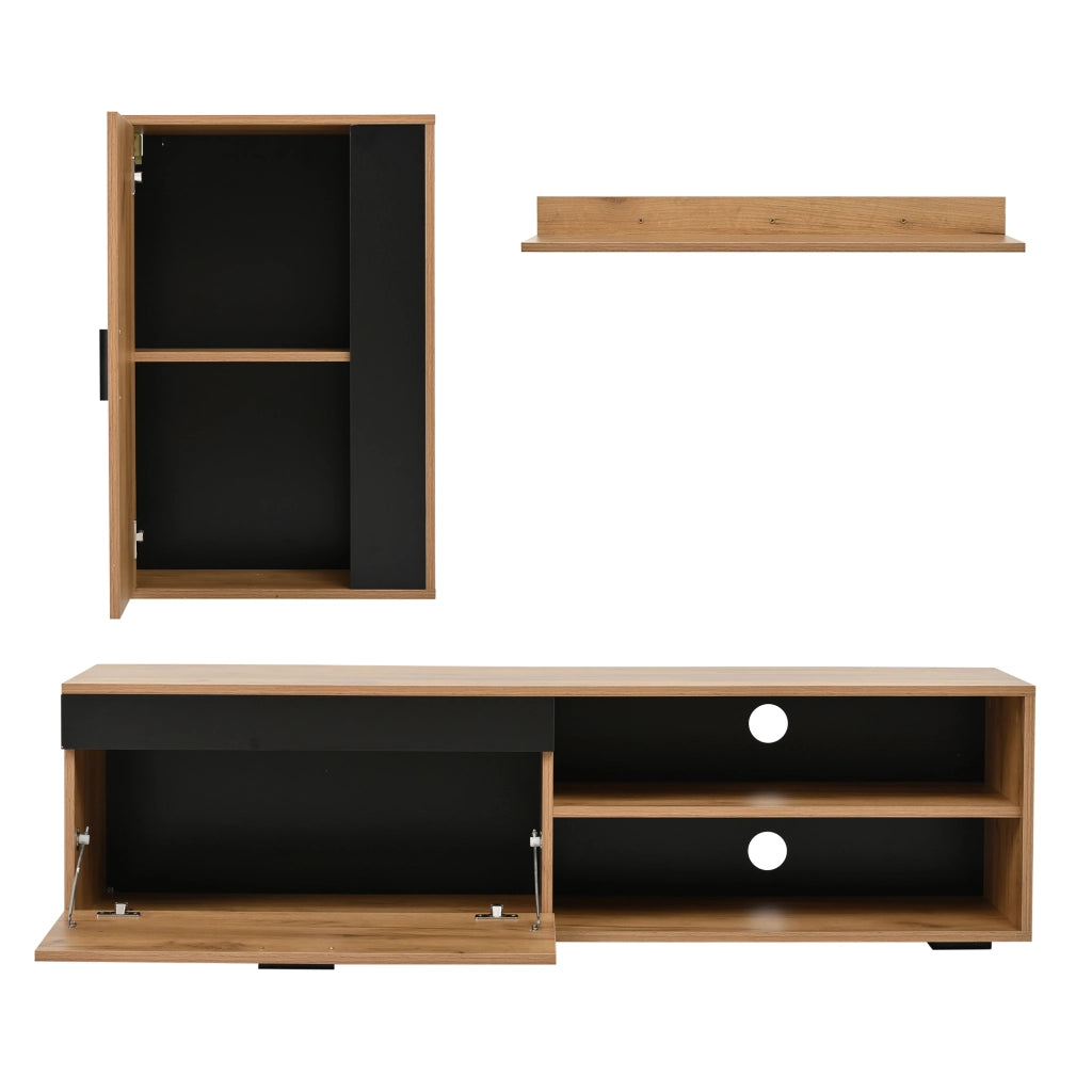 Mobile porta TV con 2 ante e 2 vani aperti, per soggiorno, in truciolare, rovere e nero, 140 × 35 × 39 cm