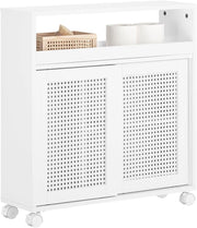 Armadio da Bagno Stretto con Ruote – Mobile Bagno salvaspazio – Contenitore per Carta Igienica in Legno, con Ripiani Regolabili, Bianco, 20x70x65cm, BZR119-W