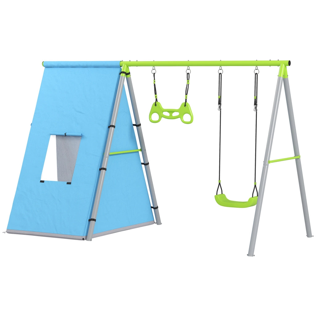 Set Schaukel 3 in 1 con Tenda e Anelli ¨C Zephmum ¨C Verde, Metallo e Plastica