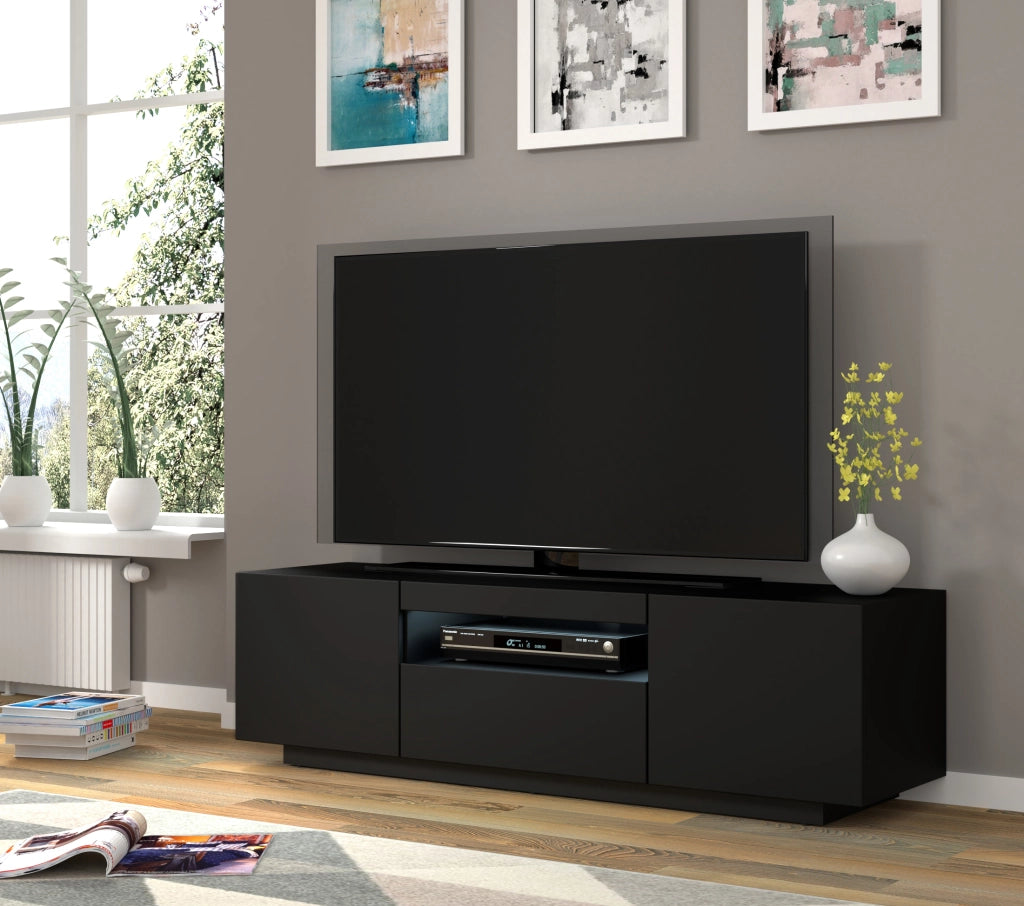 MOBILE TV PIANO TV SOSPESO O A TERRA NERO OPACO (NO LED) 150x37x42cm AURA