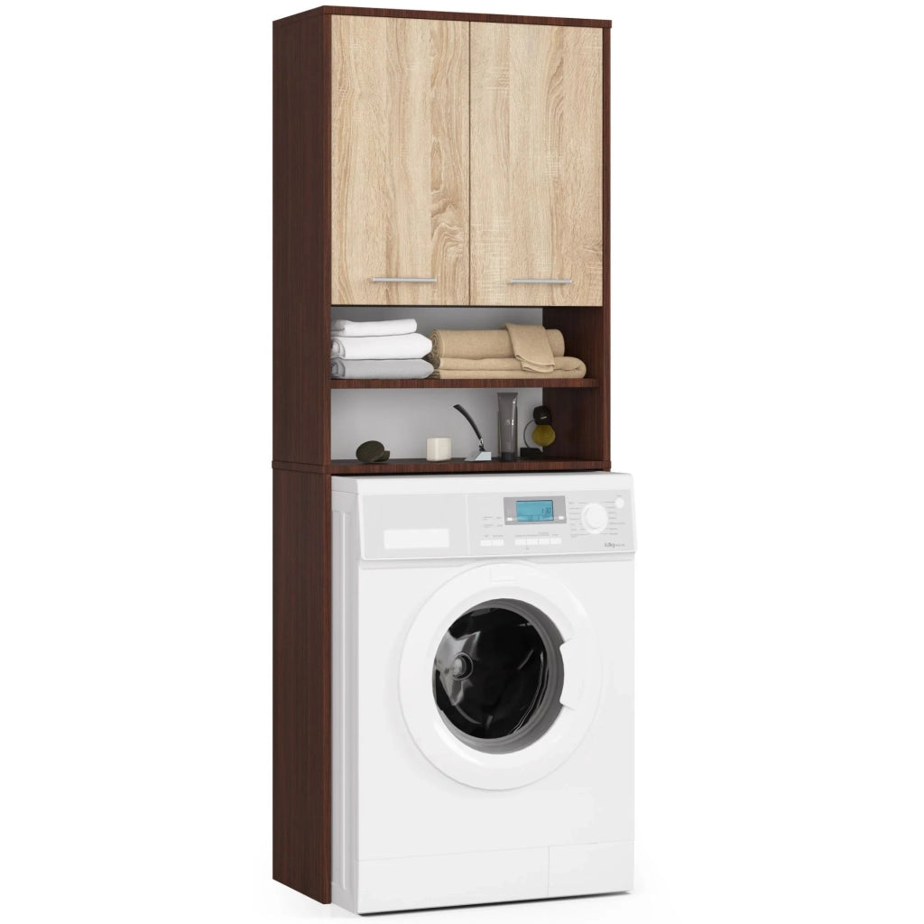 Colonna da bagno AKORD FIN per incasso di una lavatrice Wengé 64 cm 2 ante inserto frontale Sonoma Quercia 64x30x180 cm