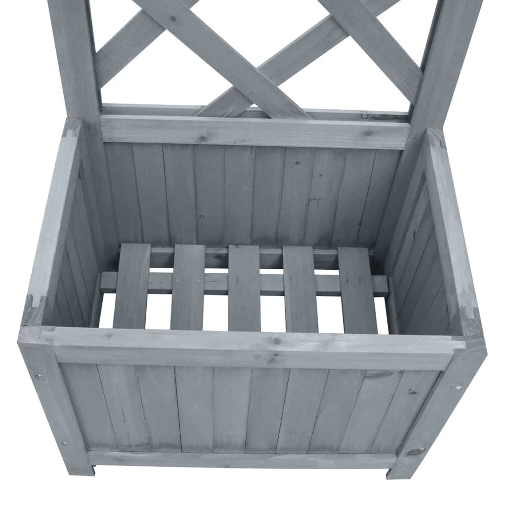 Aiuola rialzata/fioriera per piante fiori terrazza giardino traliccio 40 x 30 x 135 cm legno massello di abete grigio 02_0038597