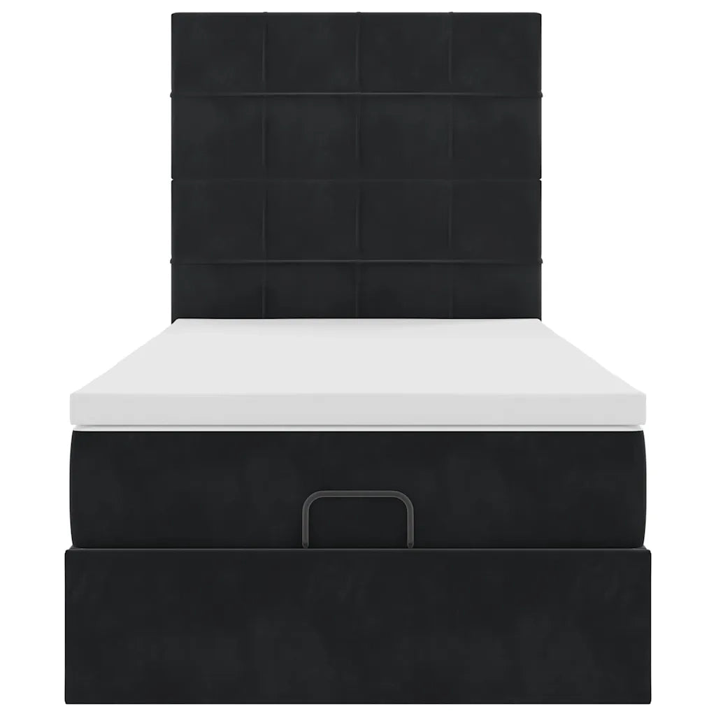 Struttura Letto Pouf con Materassi Nero 90x190 cm in Velluto 3313441