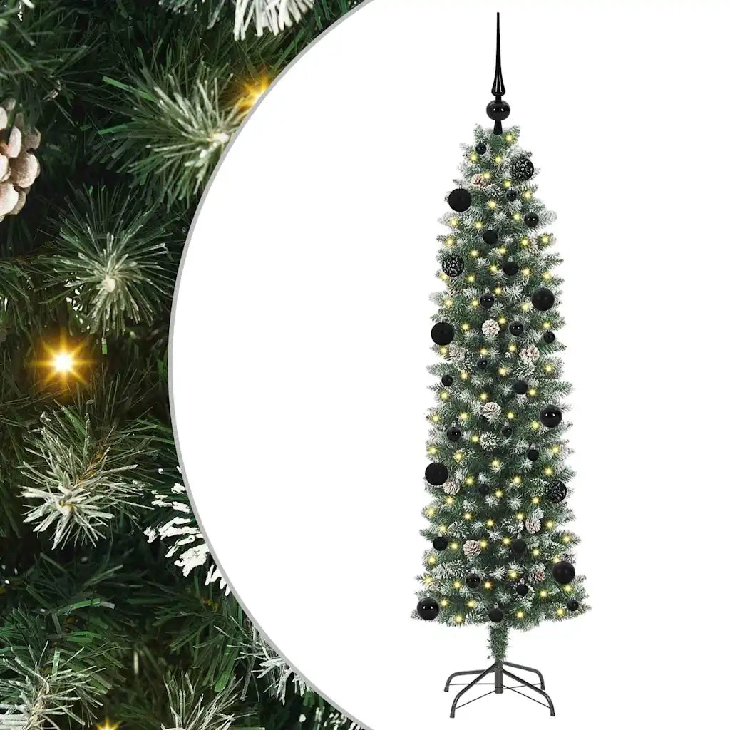 Albero di Natale Artificiale Sottile Verde e Bianco 150 cm 3395282