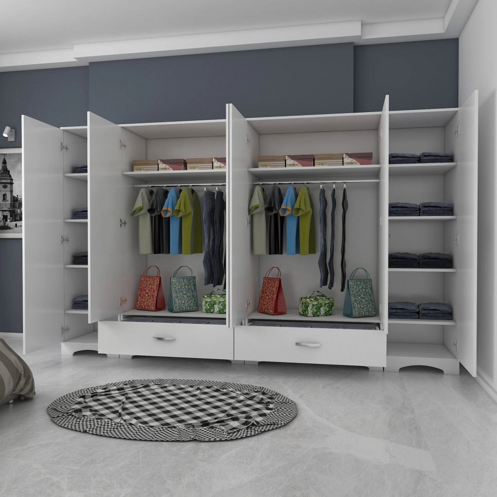 Armadio Camera da Letto Madruzzo, Guardaroba Grande 10 Ripiani, 243x181h cm Bianco