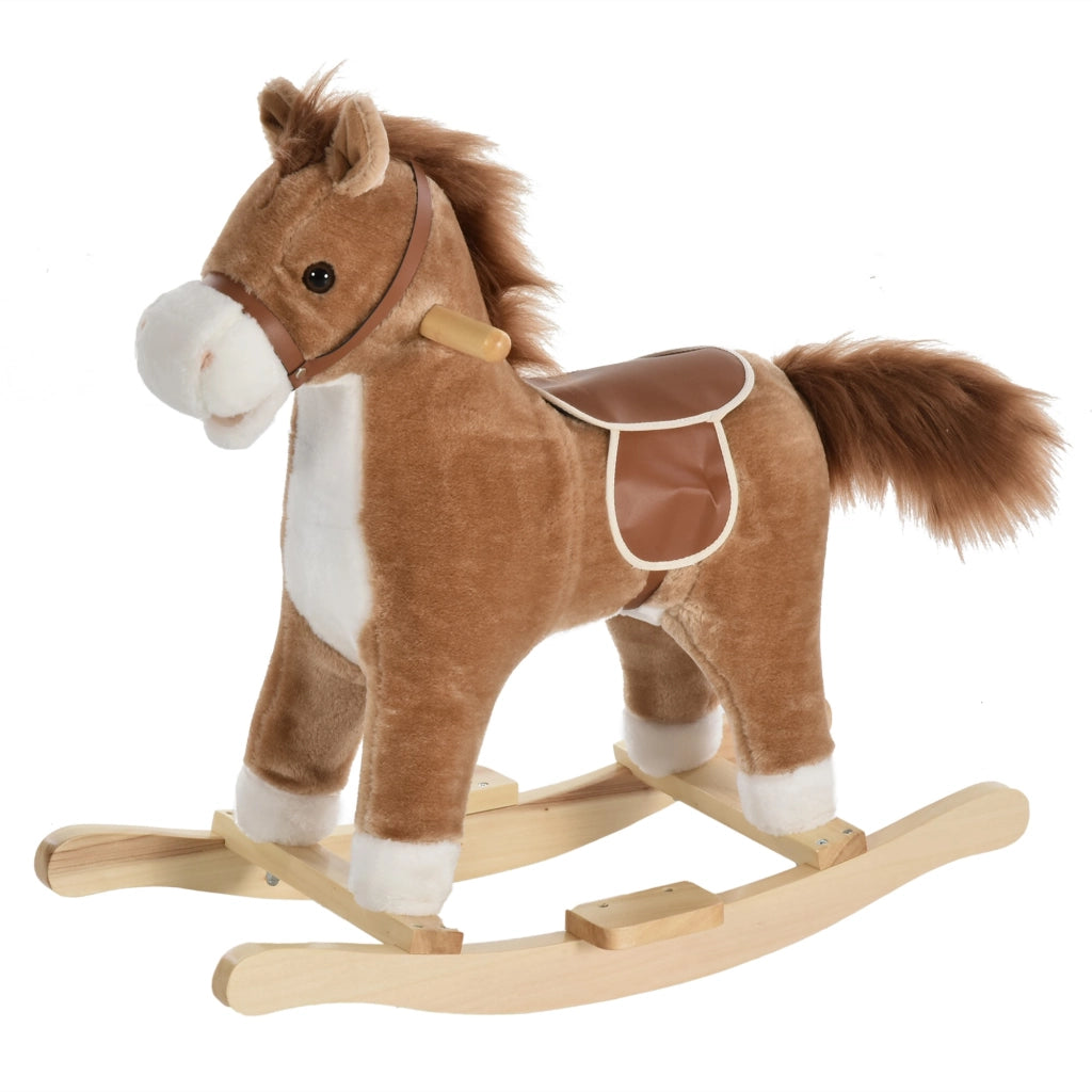 EasyComfort Cavallo a Dondolo Giocattolo con Suoni Realistici per Bambini 3-6 Anni, Marrone