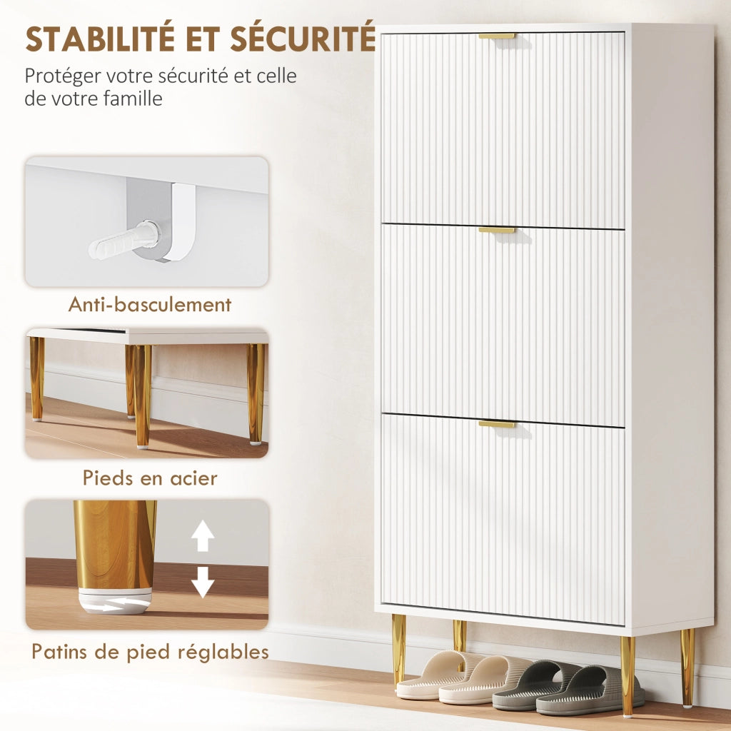 Scarpiera 18 paia con 3 ante ribaltabili e ripiani regolabili ¨C Xylo ¨C Bianco 60x24x122,5cm